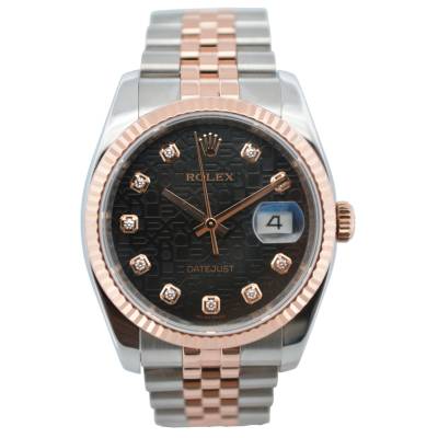 ROLEX DATEJUST 36 TWO TONE EVEROSE BLACK DIAMOND DIAL 2010 JUBILEE REF: 116231