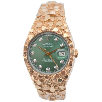 ROLEX DATEJUST 36 NUGGET GREEN TIFFANY DIAMOND 10K YELLOW GOLD AUTOMATIC REF: 1603