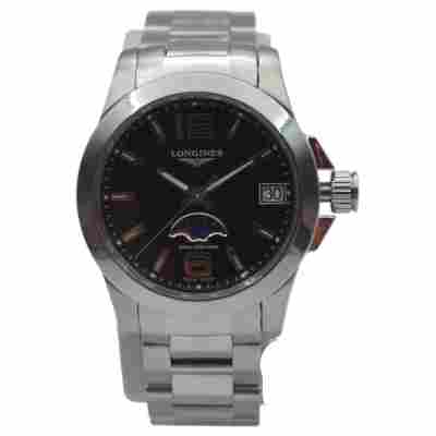LONGINES CONQUEST 29.5MM BLACK DIAL QUARTZ LADIES BOX+PAPERS REF: L3.380.4.58.6
