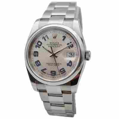 ROLEX DATEJUST 36 SILVER ARABIC DIAL OYSTER STEEL AUTOMATIC REF: 116200