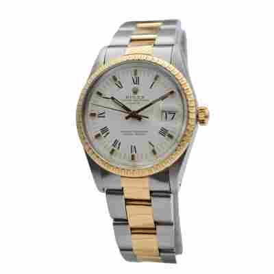 ROLEX OYSTER PERPETUAL DATE 34MM TWO TONE VINTAGE WHITE DIAL  REF: 15053