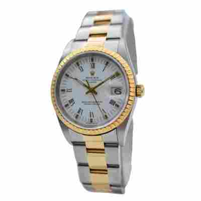 ROLEX OYSTER PERPETUAL DATE 34 TWO TONE WHITE ROMAN DIAL REF: 15223