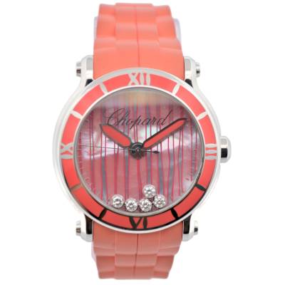 CHOPARD HAPPY SPORT XL LTD 500 CORAL RED 42MM STEEL MOP DIAMONDS REF: 288524-3002