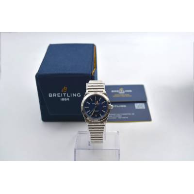 BREITLING CHRONOMAT 36 BLUE DIAL STAINLESS STEEL BOX+PAPERS AUTOMATIC REF: A10380101C1A1