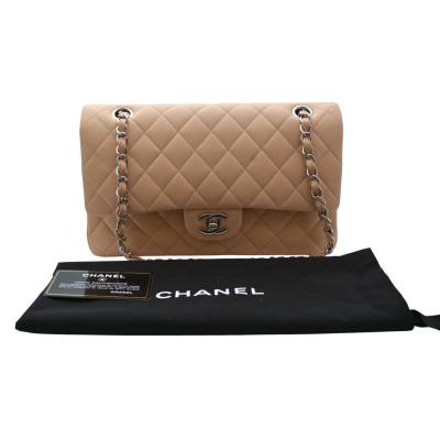 CHANEL CLASSIC DOUBLE FLAP MEDIUM BEIGE CAVIAR