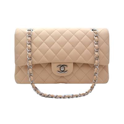 CHANEL CLASSIC DOUBLE FLAP MEDIUM BEIGE CAVIAR