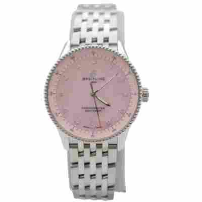 BREITLING NAVITIMER 32 STEEL MOP DIAMOND PINK DIAL BOX+PAPERS REF: A77320D91K1A1