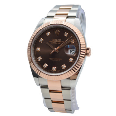 ROLEX DATEJUST 41 ROSE GOLD&STEEL CHOCOLATE DIAMOND DIAL OYSTER REF: 126331
