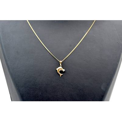 LANT SI PANDANT IN FORMA DE DELFIN DIN AUR GALBEN 14K