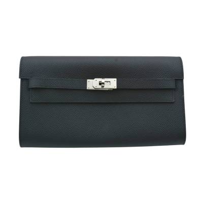 HERMES KELLY TO GO WALLET BLACK EPSOM SILVER-TONE HARDWEAR