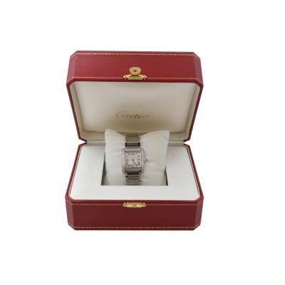 CARTIER TANK FRANCAISE 25MM WHITE ROMAN DIAL DIAMONDS QUARTZ REF: 2465
