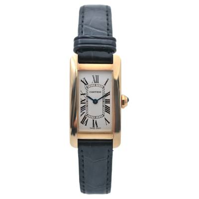 CARTIER TANK AMERICAINE SMALL 19X35MM QUARTZ 18K YELLOW GOLD ROMAN SILVER DIAL LADIES REF: 2482