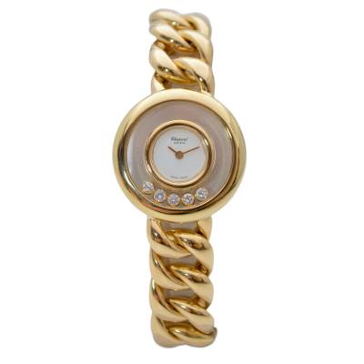 CHOPARD HAPPY DIAMONDS RARE 25MM YELLOW GOLD WHTE DIAL QUARTZ REF: 4101