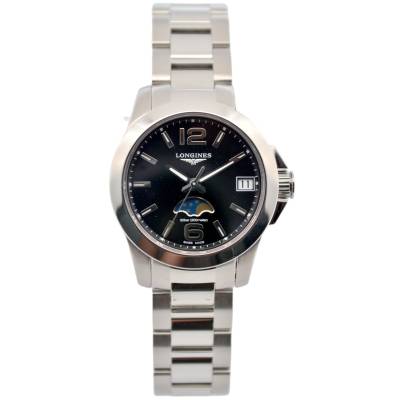 LONGINES CONQUEST 29.5MM BLACK DIAL QUARTZ LADIES BOX+PAPERS REF: L3.380.4.58.6