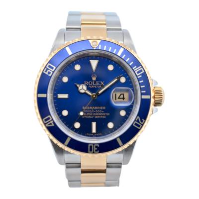 ROLEX SUBMARINER DATE 40MM TWO TONE BLUE DIAL 2008 AUTOMATIC REF: 16613T