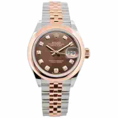 ROLEX LADY-DATEJUST 28 EVEROSE&STEEL CHOCOLATE DIAMOND FULL SET 2024 JUBILEE REF: 279161