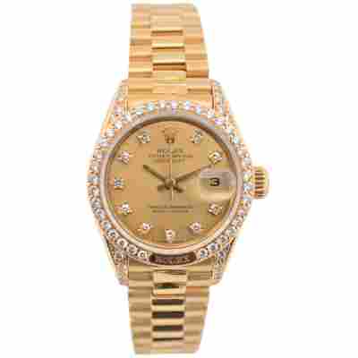 ROLEX LADY DATEJUST 26 CHAMPAGNE DIAMOND DIAL PRESIDENT GOLD AUTOMATIC 1987 REF: 69158