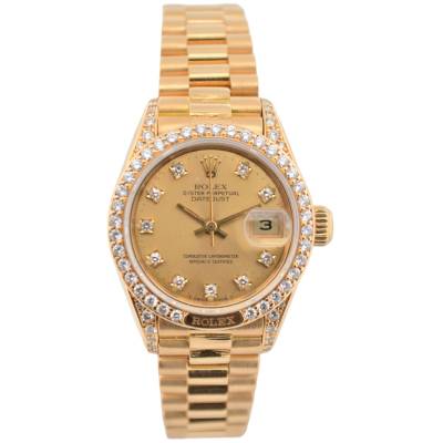 ROLEX LADY DATEJUST 26 CHAMPAGNE DIAMOND DIAL PRESIDENT GOLD AUTOMATIC REF: 69158