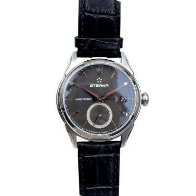 ETERNA LEGACY GMT MANUFACTURE 44MM STEEL BLACK DIAL AUTOMATIC REF: 7680.41