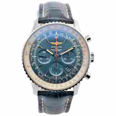 BREITLING NAVITIMER 1 CHRONOGRAPH 46MM STEEL BLUE DIAL LEATHER STRAP REF: AB012721