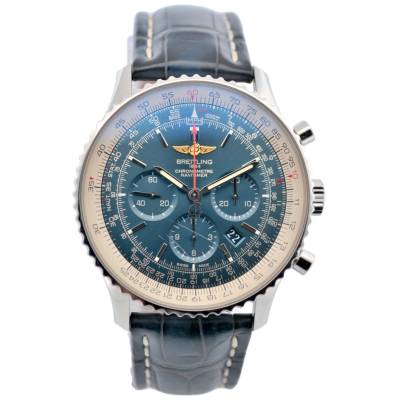 BREITLING NAVITIMER 1 CHRONOGRAPH 46MM STEEL BLUE DIAL LEATHER STRAP 2017 REF: AB012721
