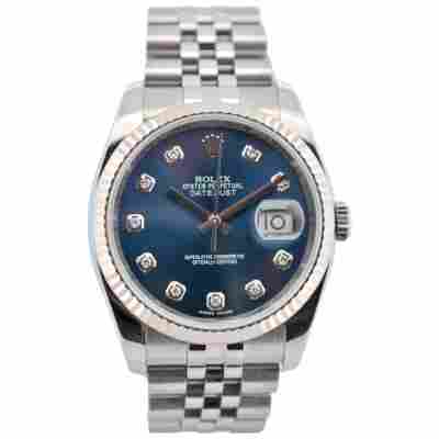 ROLEX DATEJUST 36 BLUE DIAMOND DIAL STAINLESS STEEL JUBILEE AUTOMATIC REF: 116234