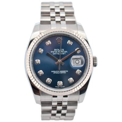 ROLEX DATEJUST 36 BLUE DIAMOND DIAL STAINLESS STEEL JUBILEE AUTOMATIC REF: 116234