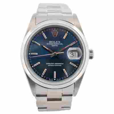 ROLEX OYSTER PERPETUAL DATE 34 BLUE DIAL STEEL AUTOMATIC 2000 REF: 15200