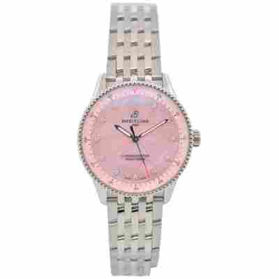 BREITLING NAVITIMER 32 STEEL MOP DIAMOND PINK DIAL BOX+PAPERS REF: A77320D91K1A1