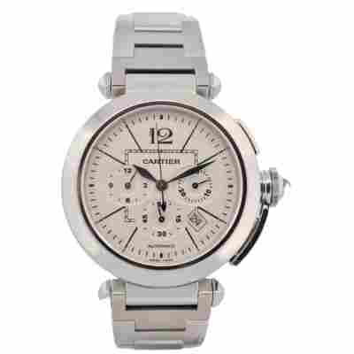 CARTIER PASHA CHRONOGRAPH 42MM STAINLESS STEEL WHITE DIAL AUTOMATIC REF: 2860/W31085M7