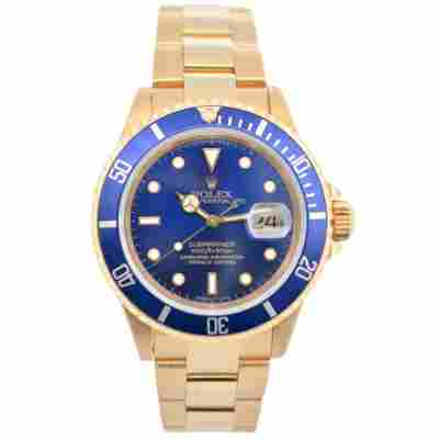 ROLEX SUBMARINER DATE 40 YELLOW GOLD BLUE DIAL OYSTER VINTAGE 1997 AUTOMATIC REF: 16618    