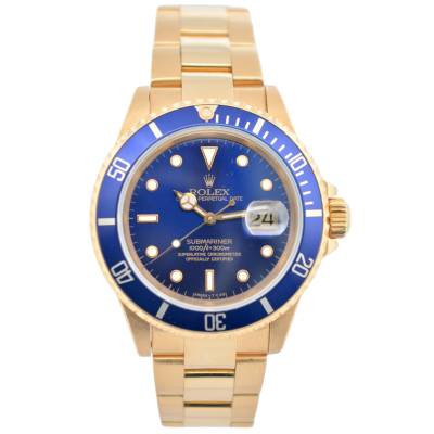 ROLEX SUBMARINER DATE 40 YELLOW GOLD BLUE DIAL OYSTER VINTAGE 1997 AUTOMATIC REF: 16618    