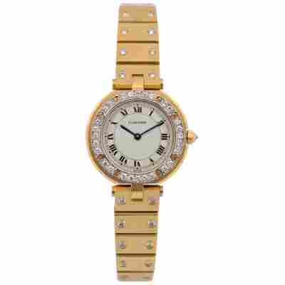 CARTIER SANTOS VENDOME RONDE DE CARTIER 27MM YELLOW GOLD DIAMOND PAVED QUARTZ REF: 8191