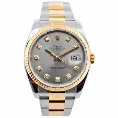 ROLEX DATEJUST 36 TWO TONE GREY DIAMOND DIAL OYSTER AUTOMATIC REF: 116233
