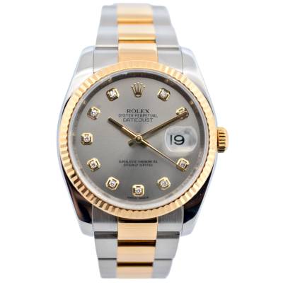ROLEX DATEJUST 36 TWO TONE GREY DIAMOND DIAL OYSTER AUTOMATIC REF: 116233