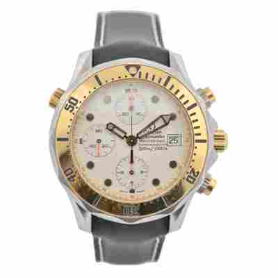 OMEGA SEAMASTER 300M CHRONOGRAPH 41.5 TWO TONE LEATHER STRAP WHITE DIAL REF: 178.0504/2398.20.00 