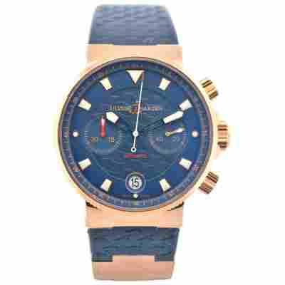 ULYSSE NARDINE MAXI MARINE CHRONOGRAPH BLUE SEAL 41 ROSE GOLD LTD 2009 ED 999 REF: 356-68LE-3