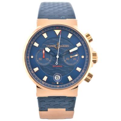 ULYSSE NARDINE MAXI MARINE CHRONOGRAPH BLUE SEAL 41 ROSE GOLD LTD 2009 ED 999 REF: 356-68LE-3