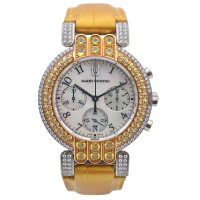 HARRY WINSTON PREMIER CHRONOGRAPH 37 WHITE GOLD MOP DIAL DIAMONDS QUARTZ REF: 200MCQB37WG