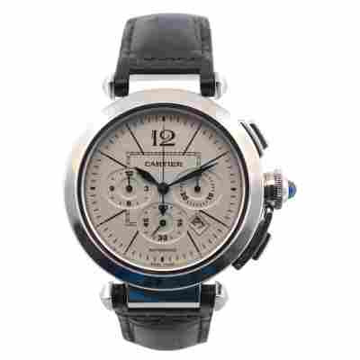 CARTIER PASHA CHRONOGRAPH 42MM STAINLESS STEEL AUTOMATIC WHITE DIAL AUTOMATIC REF: 2860/W3108555