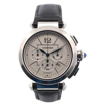 CARTIER PASHA CHRONOGRAPH 42MM STAINLESS STEEL AUTOMATIC WHITE DIAL AUTOMATIC REF: 2860/W3108555