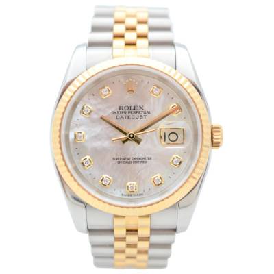ROLEX DATEJUST 36 TWO TONE MOP DIAMOND DIAL JUBILEE 2004 REF: 116233 
