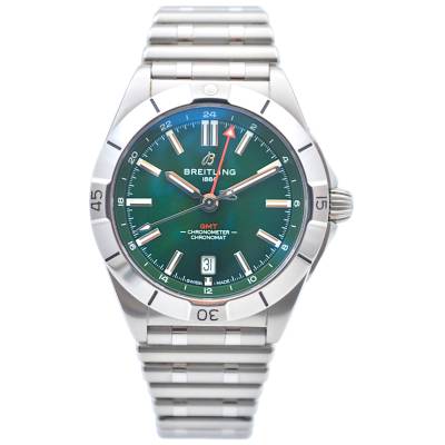BREITLING CHRONOMAT GMT 40 AUTOMATIC GREEN DIAL STAINLESS STEEL BOX+PAPERS 2023 REF: A32398101L1A1