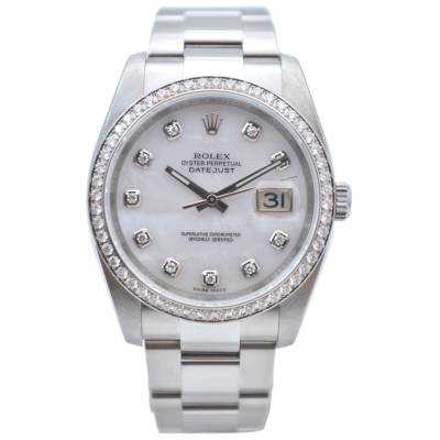 ROLEX DATEJUST 36 AUTOMATIC OYSTER STEEL MOP DIAL DIAMONDS 2009 REF: 116244