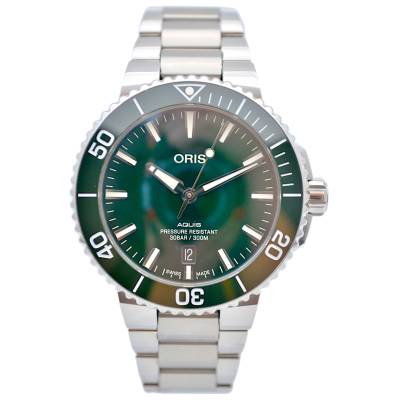 ORIS AQUIS 41.50MM STAINLESS STEEL GREEN DIAL TRAVEL BOX+PAPERS REF: 01 733 7766 4157-07 4 22 64FC