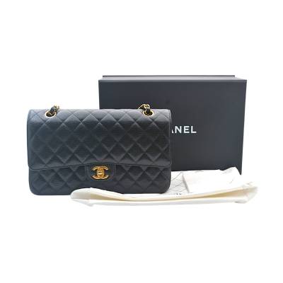 CHANEL CLASSIC JUMBO DOUBLE FLAP BLACK LEATHER GOLD TONE HARDWEAR