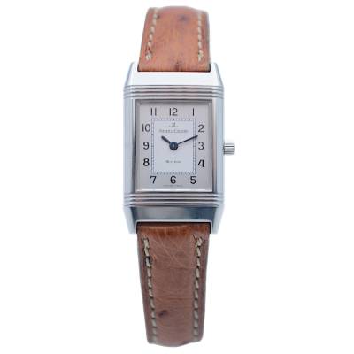 JAEGER LECOULTRE REVERSO LADY 19.5x33 STAINLESS STEEL SILVER DIAL LEATHER STRAP QUARTZ REF: 260.8.08
