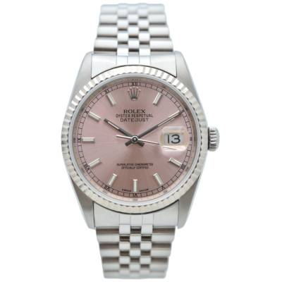 ROLEX DATEJUST 36 PINK DIAL STAINLESS STEEL JUBILEE 1991 AUTOMATIC REF: 16234