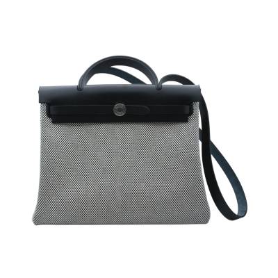 HERMES HERBAG ZIP 31 TOILE CRISS CROSS BLACK LEATHER
