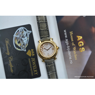 CHOPARD HAPPY SPORT 32 MM YELLOW GOLD 7 DIAMONDS WHITE DIAL QUARTZ REF: 27/6137-23